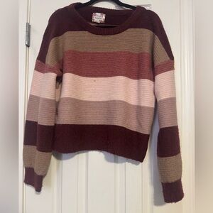 Pink Republic Women's Striped Sweater - Burgundy, Pink, Tan